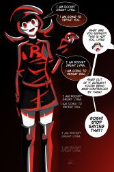  black_background black_hair clothed dialogue enemy_conversion english_text ethan_(pokemon) femsub hat lex_asfr lyra_(pokemon) nintendo pokeball pokemon pokemon_gold_silver_and_crystal red_eyes simple_background team_rocket team_rocket_grunt text 