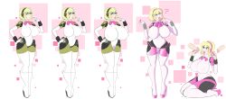 absurdres aegis_(persona) bimbofication blonde_hair breast_expansion breasts cum drool empty_eyes femsub huge_breasts large_lips open_mouth penis persona_(series) persona_3 robot sealguy short_hair transformation