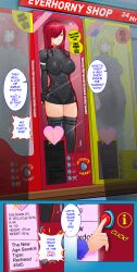  absurdres blonde_hair box breasts brown_eyes collar control_collar copykat dialogue dollification erza_scarlet expressionless fairy_tail female_only femsub hair_ornament high_school_dxd large_breasts latex long_hair lucy_heartfilia packaged red_hair rias_gremory tech_control text 