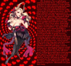  airegin416_(manipper) animated animated_eyes_only animated_gif blonde_hair breasts caption cleavage demon_girl female_only femdom heart horns large_breasts leaning_forward long_hair looking_at_viewer male_pov manip monster_girl orgasm_command pov pov_sub spiral succubus tail text thighhighs 