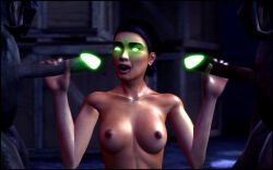  3d alyx_vance artist_request black_hair breasts collarbone double_handjob fellatio femsub glowing glowing_cock glowing_eyes green_eyes half-life_2 handjob happy_trance necklace open_mouth oral penis short_hair small_breasts source_filmmaker topless valve vortigaunt 