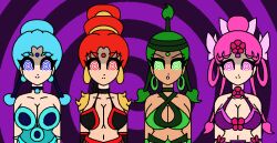 aged_up bare_shoulders besubesu blue_hair breasts cerecere clothed dark_skin earrings expressionless femsub green_hair happy_trance hypnoscream jun_jun large_breasts midriff multiple_girls multiple_subs navel open_mouth pallapalla purple_hair sailor_moon_(series) smile spiral_background spiralwash_eyes tagme