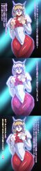  absurdres alternate_costume blonde_hair bodysuit breast_grab breasts cameltoe clown_girl clownification cuffs erect_nipples eye_mask femsub glowing glowing_eyes groping hair_band hell_teacher_nube hell_teacher_nube:_at_0_a.m._nube_dies!! huge_breasts latex miki_hosokawa navel ribbon short_hair text thighs tongue_out translation_request white_skin 
