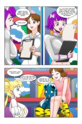 bare_shoulders blonde_hair blue_eyes blue_skin bow brown_eyes brown_hair cleavage comic crossover dialogue dress facial_markings femdom femsub freckles green_hair hair_buns happy_trance large_breasts long_hair lum multicolored_hair princess purpe_eyes purple_hair purple_lipstick sailor_moon sailor_moon_(series) short_hair story text twintails urusei_yatsura wadevezecha