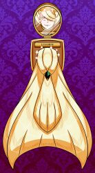  blonde_hair display english_text female_only femsub hair_covering_one_eye hair_ornament happy_trance human_furniture lusamine_(pokemon) maggotmike mirror nintendo pokemon pokemon_sun_and_moon signature sparkle text very_long_hair 
