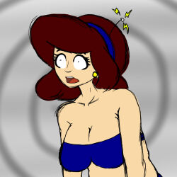 antenna breasts brown_hair empty_eyes expressionless femsub hypnotic_accessory large_breasts long_hair shrunken_irises tech_control zombifier
