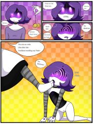  dialogue feet femdom femsub foot_licking murder_drones purple_hair robot robot_girl shellstro short_hair spiral text uzi_doorman 