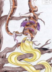  barefoot blonde_hair coils disney empty_eyes fangs femsub forked_tongue hanging_down kaa kaa_eyes lawliette-chan long_hair long_tongue maledom open_mouth princess rapunzel slit_pupils snake tangled the_jungle_book tongue tongue_out traditional very_long_hair 