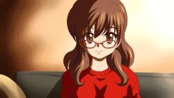  animated animated_gif breasts brown_hair consensual couch empty_eyes expressionless femsub game_cg glasses innovator123 large_breasts long_hair male_pov maledom nozomi_akemi open_mouth penlight pov pov_dom sleeping sleepy smile sweater tongue 