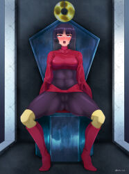  abs blush bodysuit boots breasts cameltoe coin dazed drool empty_eyes eye_roll female_only femsub knee-high_boots large_breasts long_hair maledom nintendo open_mouth pendulum pokemon pokemon_firered_and_leafgreen pov pov_dom purple_hair sabrina sitting skirt solo soranium spread_legs straight-cut_bangs sweat tears tongue upskirt 