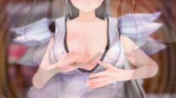  3d animated animated_gif breasts cleavage clothed femdom grey_hair hypnotic_fingers large_breasts long_hair lou_(pandouaide) original pandouaide pov pov_sub 