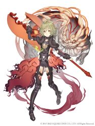  absurdres ahoge alternate_costume body_markings clothed eye_color_change green_hair ji_no looking_at_viewer male_only malesub official orange_eyes pinocchio_(sinoalice) possession proud_lion short_hair simple_background sinoalice square_enix weapon white_background 