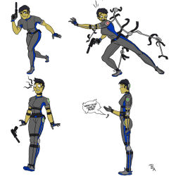  agent_blue_(trance-end-ant) belt bondage catsuit comic earpiece expressionless female_only femsub gloves gun harness original resisting sequence short_hair surprised tech_control text tights trance-end-ant 