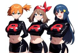  ai_art blue_eyes blue_hair brown_hair dawn femsub latex may misty multiple_girls multiple_subs nintendo open_mouth orange_hair pokemon pokemon_diamond_pearl_and_platinum pokemon_red_green_blue_and_yellow pokemon_ruby_sapphire_and_emerald red_eyes tagme team_rocket 