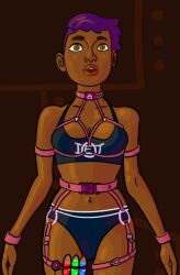  animated animated_gif avabluecat collar dark_skin female_only femsub harness open_mouth original purple_hair rope shibari solo tagme tech_control 