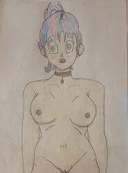  breasts breeches_(religiousappletree) choker empty_eyes female_only femsub headphones large_breasts multicolored_hair open_mouth purple_eyes pussy_juice religiousappletree spiral_eyes standing standing_at_attention symbol_in_eyes tech_control traditional 