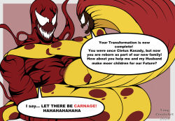  blonde_hair breasts carnage_(marvel) dialogue enemy_conversion english_text femsub malesub marvel_comics mary_jane_watson multicolored_hair multiple_subs nipples nude possession red_hair scream_(spider-man) sex spider-man_(series) symbiote text vaginal yungcreateart 