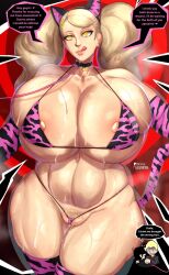  animal_ears ann_takamaki bikini bikini_bottom bikini_top blonde_hair breasts cat_ears cat_tail collar dialogue drool english_text fake_animal_ears fake_tail femsub gloves huge_breasts joker_(persona_5) leggings licking_lips mahoumonsterart opera_gloves persona_(series) persona_5 pet_play pubic_hair ryuji_sakamoto tail text twintails yellow_eyes 