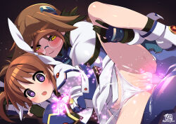  blush brown_hair clothed_sex femsub futadom futanari glasses gummy1024 gummyrise long_hair magical_girl_lyrical_nanoha nanoha_takamachi numbers_(nanoha) panties penis purple_eyes pussy quattro_(nanoha) sex tears thighs vaginal white_panties yellow_eyes 