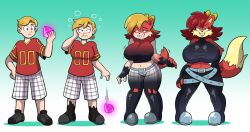 blonde_hair bow breast_expansion breasts dazed fiona_fox fox_girl furry large_breasts latex malesub multicolored_hair original prinnydood red_hair sequence short_hair sonic_the_hedgehog_(series) transformation transgender