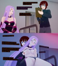  breast_fondling breasts cyanstargazer dialogue english_text fate/grand_order fate_(series) femsub long_hair maledom medusa_(fate) pussy tagme text 