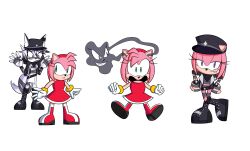  absurdres alternate_costume amy_rose clothed dress evil_smile eye_color_change female_only femdom femsub furry green_eyes grey_eyes hand_on_hip hat hedgehog_girl looking_at_viewer looking_back open_mouth original possession sequence sergeant16bit shoes sidney_(sinank66) simple_background slit_pupils smile smirk sonic_the_hedgehog_(series) standing 