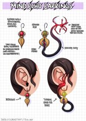  5-ish advertisement brain_injection brown_hair closed_eyes earrings english_text glowing glowing_eyes hypnotic_accessory jewelry original parasite signature simple_background text 