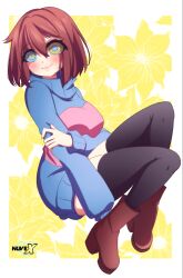  animated animated_eyes_only animated_gif blush boots breasts brown_hair clothed female_only femsub frisk_(undertale) happy_trance ivatent_(manipper) kaa_eyes large_breasts manip nuvex short_hair thighhighs undertale 