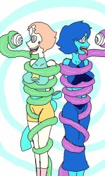 blue_skin cyl4s drool femsub hypnotic_tentacle lapis_lazuli pearl_(steven_universe) spiral_eyes steven_universe symbol_in_eyes tentacles tongue tongue_out white_skin
