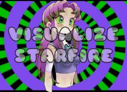 animated animated_gif artist_request dc_comics fandomhypnojunk green_eyes orange_skin pov pov_sub purple_hair seizure_warning spiral spiral_background starfire tagme teen_titans transformation