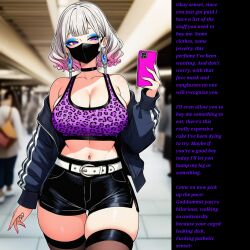   ai_art breasts face_mask femdom financial_domination makeup original phone pov_sub purple_eyes subpiggy_(generator) subpiggy_(manipper) text verbal_abuse white_hair