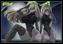  absurdres blonde_hair blue_archive border breasts bzurrrf cameltoe choker control_indicator crossover female_only femsub gloves glowing glowing_eyes green_eyes hair_covering_one_eye halo happy_trance hourglass_figure huge_breasts kaiser_corporation_(blue_archive) large_breasts leotard lillie_(pokemon) long_hair lusamine_(pokemon) milf mother_and_daughter multiple_girls multiple_subs night nintendo opera_gloves pokemon pokemon_sun_and_moon ponytail saluting signature sitting smile thick_thighs thigh_gap thighhighs thighs very_long_hair 