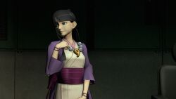  3d ace_attorney animated animated_gif black_hair breasts clothed female_only femsub large_breasts legsweepboxer long_hair maya_fey open_mouth smile source_filmmaker 