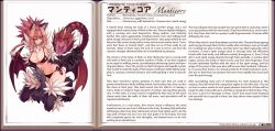 bat_wings breasts caption large_breasts manticore_(monster_girl_encyclopedia) monster_girl_encyclopedia tagme tail text
