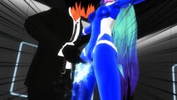  3d blue_hair bodysuit bondage breasts business_suit censored collar femsub fingering genderswap gloves green_hair long_hair maledom mmd multicolored_hair original personification purple_hair pussy_juice restrained squirting tight_clothing ultraman youknow 