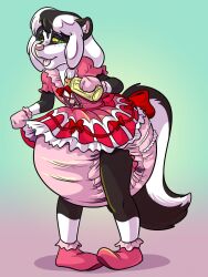 crossdressing diaper furry happy_trance male_only malesub open_mouth original poofy_diaper ring_eyes skunk_boy solo tato tongue tongue_out