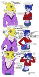  arashidrgn blue_hair breasts christmas cleavage comic dialogue digimon female_only femsub fox_girl furry happy_trance humor hypnotic_audio hypnotic_music kaa_eyes krystal large_breasts multiple_girls multiple_subs nintendo open_mouth renamon resisting short_hair smile star_fox text 