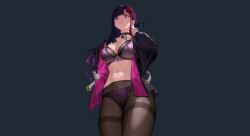  all_fours animated bangs body_control bra breasts brown_dust_2 chains cleavage collar empty_eyes expressionless female_only femsub gloves hair_ornament hourglass_figure large_breasts leash long_hair mato_seihei_no_slave navel official open_clothes panties pantyhose purple_eyes purple_hair ren_yamashiro solo standing standing_at_attention straight-cut_bangs underwear undressing video 