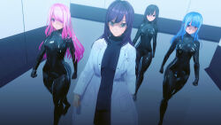  3d black_hair blue_hair bodysuit breasts brown_eyes custom_maid_3d_2 empty_eyes expressionless female_only femdom femsub grey_eyes lab_coat large_breasts latex long_hair looking_at_viewer multiple_girls multiple_subs nyorohsb pants pink_eyes pink_hair purple_eyes purple_hair rubber smile sweat thick_thighs tight_clothing very_long_hair 