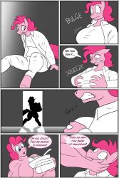 breasts clock-face clone comic corruption femdom femsub furry groping hooves horse_girl huge_breasts malesub muscle_girl my_little_pony original pink_hair pinkie_pie short_hair text topless transformation transgender twinning
