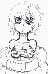 70poundsnake absurdres breasts coils disney femsub greyscale hypnotic_eyes kaa kaa_eyes large_breasts monochrome open_mouth original short_hair sketch snake the_jungle_book
