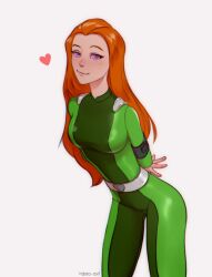  arms_behind_back bodysuit female_only femsub freckles happy_trance heart hornyoni leaning_forward long_hair looking_at_viewer manip master226_(manipper) red_hair restrained ring_eyes sam simple_background smile solo standing symbol_in_eyes totally_spies white_background 