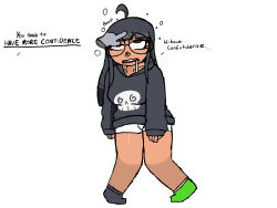  black_hair drool eye_roll finger_to_forehead freckles goth hoodie needleman original slouching socks valerie_(dumbskull) white_background 
