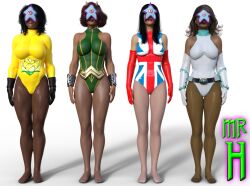  3d bare_shoulders barefoot belt black_hair breasts brown_hair curia_(curia-dd) dark_skin dc_comics expressionless female_only femsub gloves horns leotard lipstick long_hair makeup miss_britain mr-hypnotyk multiple_girls multiple_subs opera_gloves original pantyhose red_lipstick short_hair signature simple_background standing standing_at_attention starro super_hero white_background white_owl yellow_lotus 