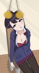 absurdres breasts clothed dazed drool empty_eyes esbypno female_only femsub komi_can't_communicate komi_shouko limp long_hair open_clothes open_mouth pantyhose pendulum pocket_watch purple_eyes purple_hair school_uniform sitting skirt solo