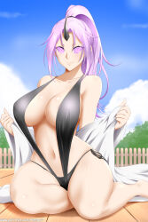  breasts cleavage demon_girl female_only femsub glowing glowing_eyes happy_trance horns huge_breasts kimmy77 kneeling large_hips long_hair looking_at_viewer manip misterman4_(manipper) monster_girl oni_girl ponytail purple_hair shion_(tensei_slime) sling_bikini smile spiral_eyes swimsuit symbol_in_eyes that_time_i_got_reincarnated_as_a_slime undressing 
