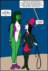 expressionless femdom femsub genderswap green_eyes jenni_e marvel_comics ringmaster she-hulk spiral super_hero text traditional western