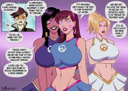 bimbofication black_hair blonde_hair brain_drain breast_expansion breasts brown_hair cheerleader d.va dialogue english_text female_only femsub happy_trance large_breasts long_hair mercy multiple_girls multiple_subs overwatch pharah polmanning short_hair smile speech_bubble text tracer