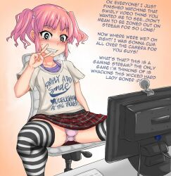  androgynous bulge computer crossdressing exhibitionism feminization happy_trance male_only malesub manip original pink_hair pompom_(manipper) shota sissy skirt smile spiral_eyes spread_legs suzurame symbol_in_eyes tech_control text thighhighs trap twintails unaware underwear v 