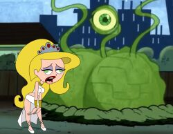 androgynous androgynous_dom blonde_hair bracelet brain brainless breasts collar empty_eyes eris_(the_grim_adventures_of_billy_and_mandy) femsub green_eyes jewelry large_breasts liquidphazon open_mouth screenshot standing the_brain-eating_evil_meteor the_grim_adventures_of_billy_and_mandy tongue tongue_out zombie